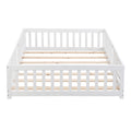 Queen Size Floor Bed With Door,Solid Wood Platform Bed Frame With Fence,Suitable For Children,Pine Wood,White Queen White Wood