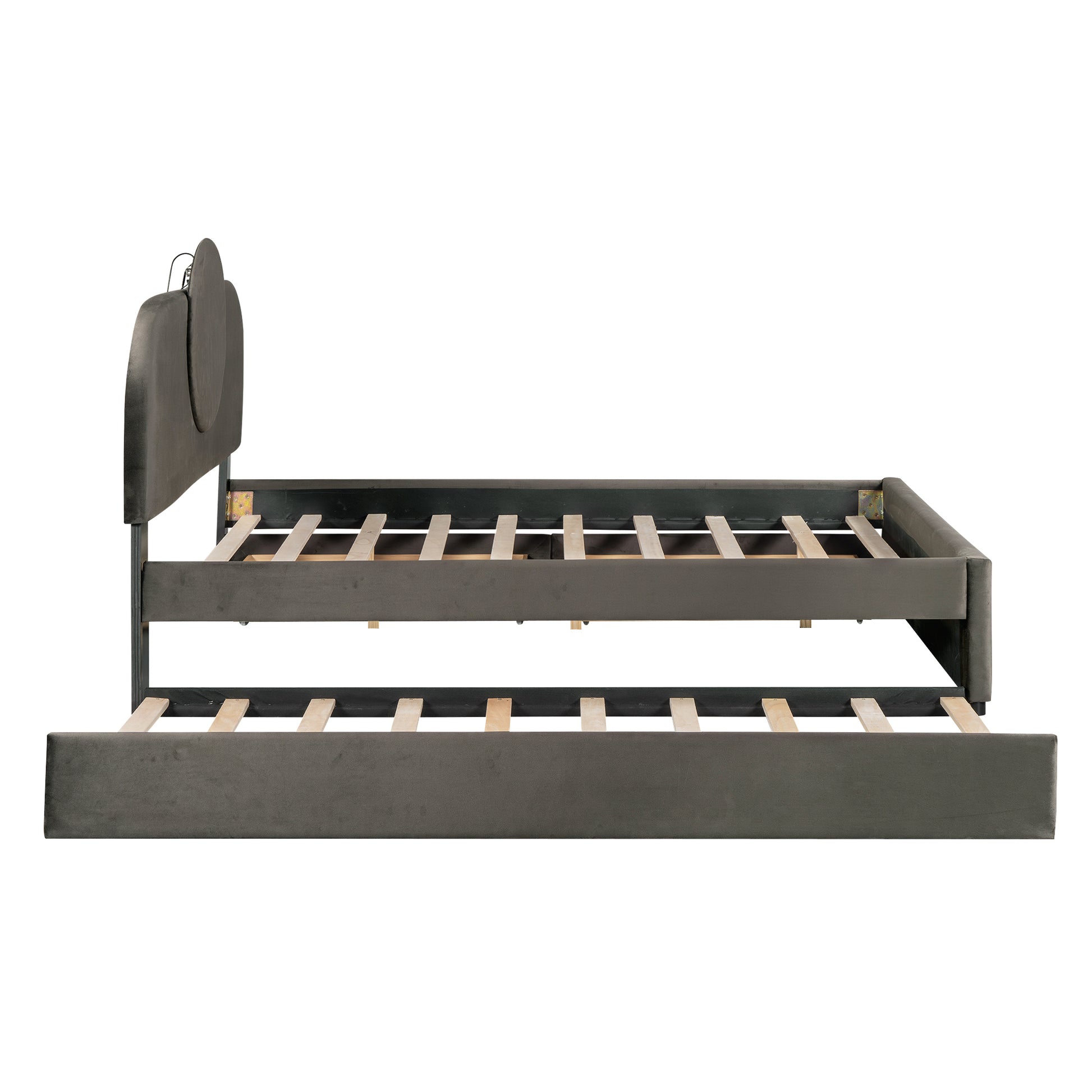 Full Size Upholstered Platform Bed With Multi Functional Led Headboard, Trundle And 2 Drawers, Gray Box Spring Not Required Full Gray Wood Bedroom Upholstered