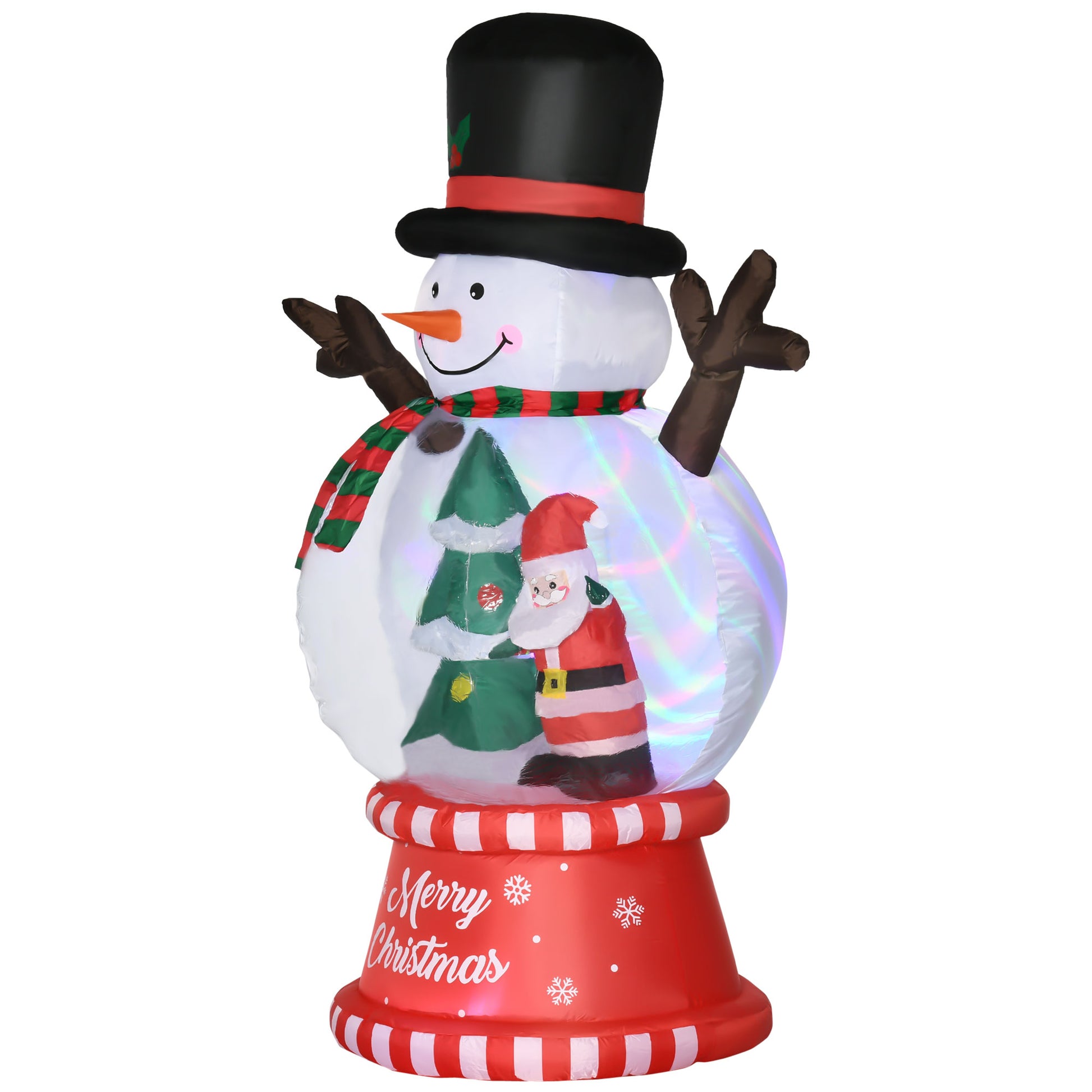Outsunny 8Ft Christmas Inflatables Outdoor Decorations Snowman With Rotating Colorful Light, Blow Up Led Yard Display Christmas Decor For Lawn Garden White Polyester