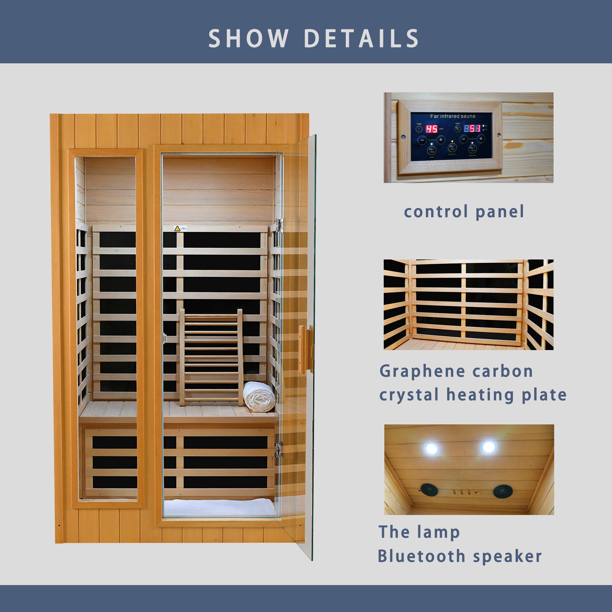 Hemlock Two Person Far Infrared Roof Embedded Indoor Sauna Room Natural Wood Metal & Wood