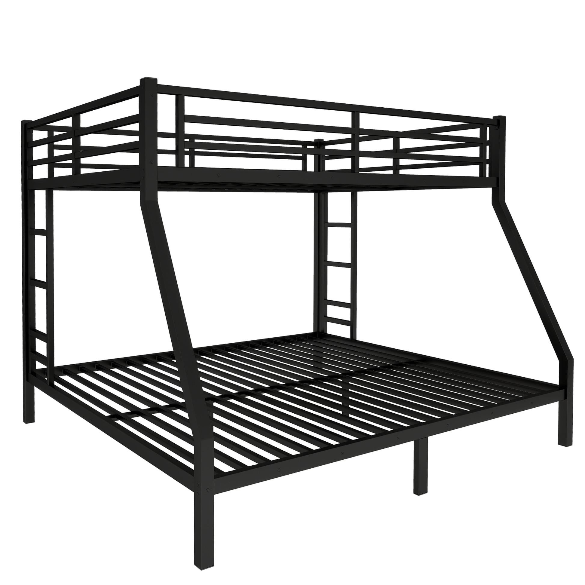 Metal Queen Over King Bunk Bed For Teens And Adults,Space Saving Noise Reduced No Box Spring Needed, Black Black Metal