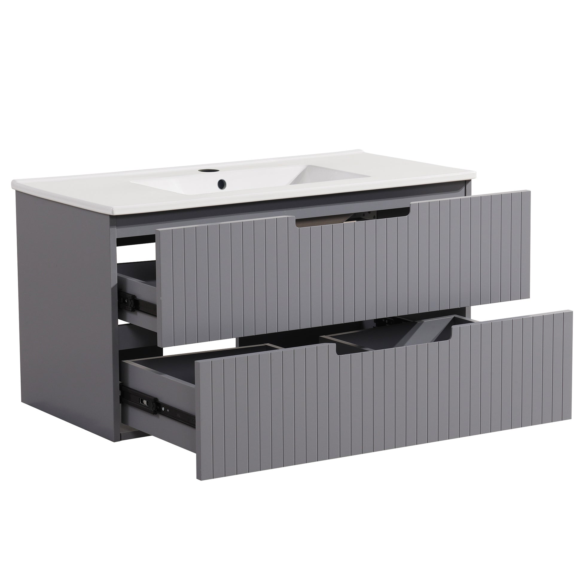 36 Inch Floating Bathroom Vanity With Ceramic Sink Set, Modern Bath Storage Cabinet Vanity With Drawers Wall Mounted Combo For Bathroom, Gray Grey Mdf
