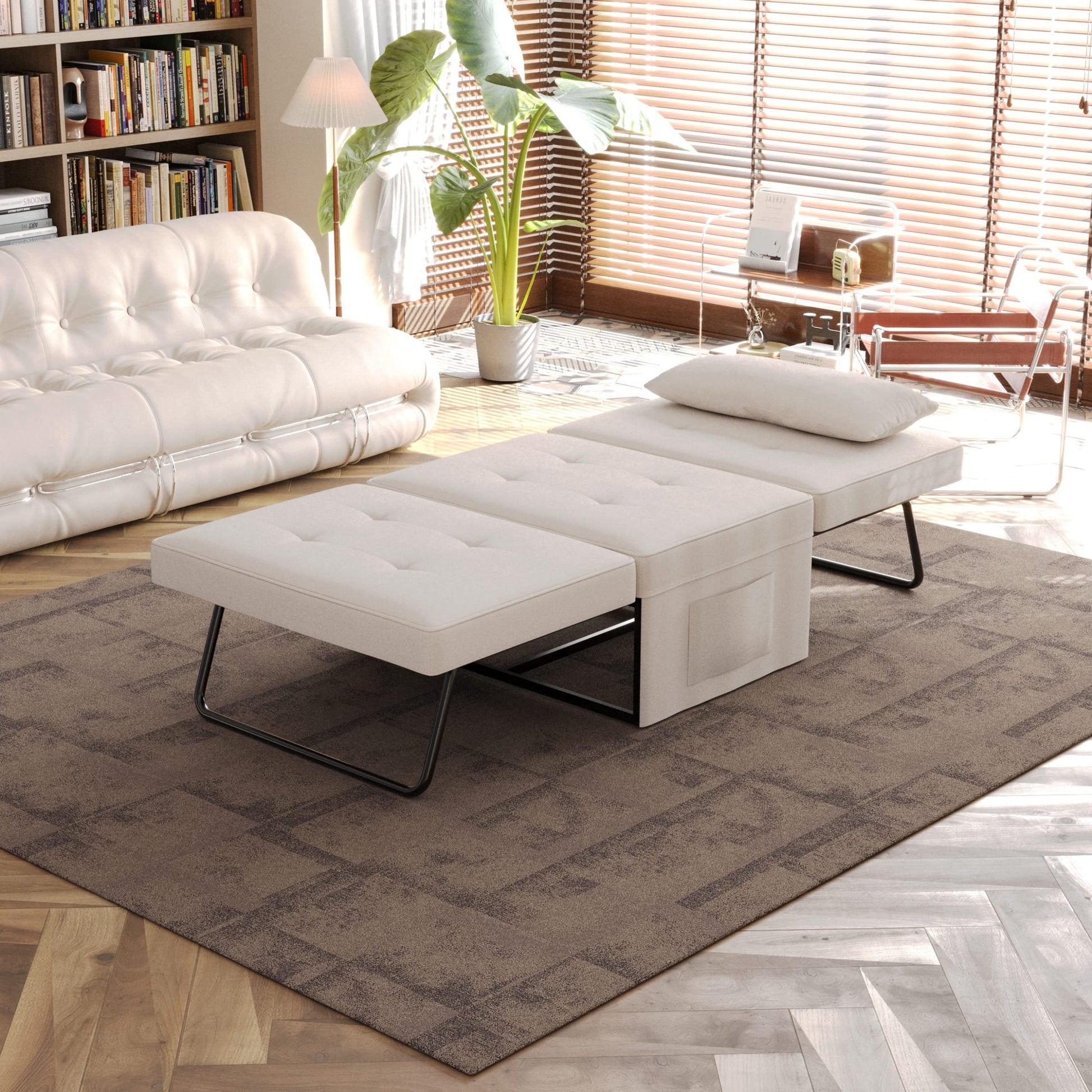 Sofa Bed,Chair Bed,Sleeper Couch,4 In 1 Multi Function Folding Ottoman Bed With Slide Storagepocket For Living Room,Bedroom,Hallway,Beige Beige Espresso Bedroom Mid Century Modern Oak Upholstered Fabric
