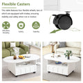Flexible Cream Style Coffee Table With 2 Brake Wheels, Cloud Top Side Table With Drawer, Irregular Center Table With Large Storage For Living Room, White, 39.37''X 23.6'' White Particle Board