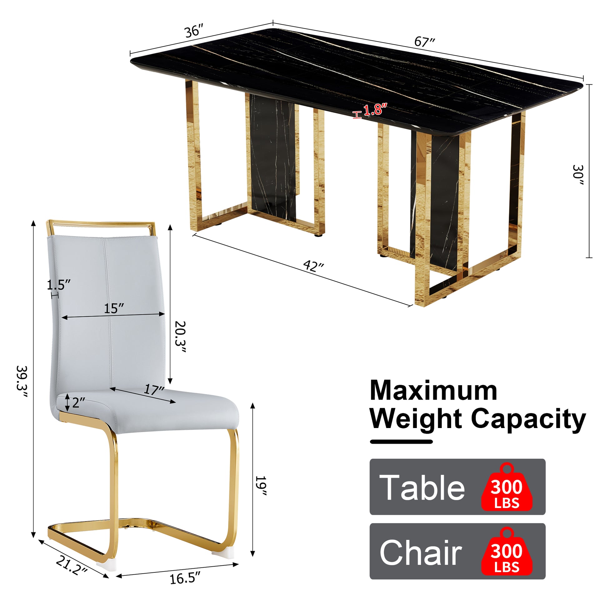 Table And Chair Set. Modern Dining Table With Mdf Top And Beautiful Mdf Legs. Equipped With Comfortable Pu Chairs And Metal Legs. Suitable For A Wide Range Of Decorative Styles. Black,Light Gray Seats 6 Mdf