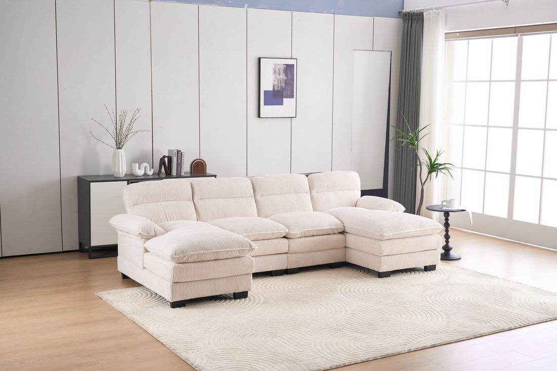 U Shaped Profile Sofa, Including Two Single Seats And Two Chaise, Modular Sofa, Corduroy Sofa White Foam Corduroy 4 Seat