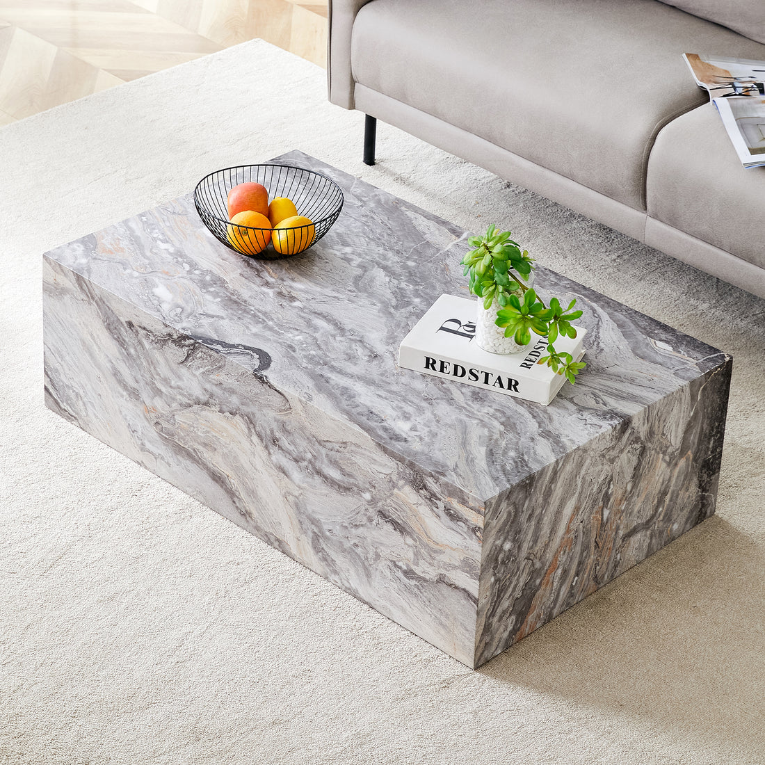 Modern Mdf Coffee Table With Grey Texture Pattern 39.3X23.6X11.8 Inches Stylish And Durable Design Grey Mdf