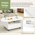 Flexible Cream Style Coffee Table With 2 Brake Wheels, Cloud Top Side Table With Drawer, Irregular Center Table With Large Storage For Living Room, White, 39.37''X 23.6'' White Particle Board