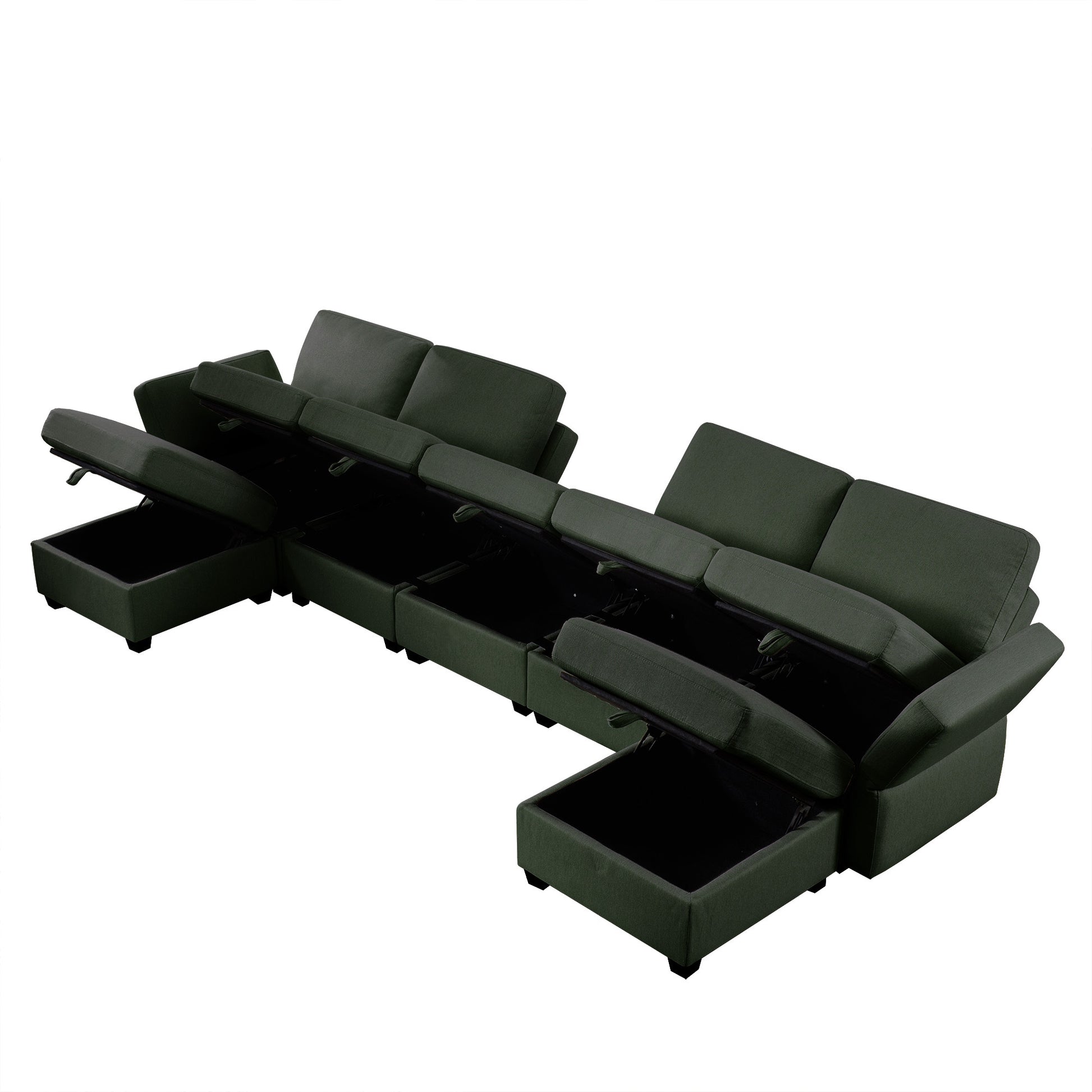 Modular Sectional Sofa U Shaped Sectional Couch With Ottoman, 7 Seat Modular Sofa With Chaise For Living Room, Adjustable Arms And Backs Green Green Polyester 4 Seat