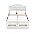 Queen Size Upholstered Platform Bed With Tufted Headboard, Led And 2 Drawers, White Box Spring Not Required Queen White Wood Bathroom Bed Frame Faux Leather Upholstered