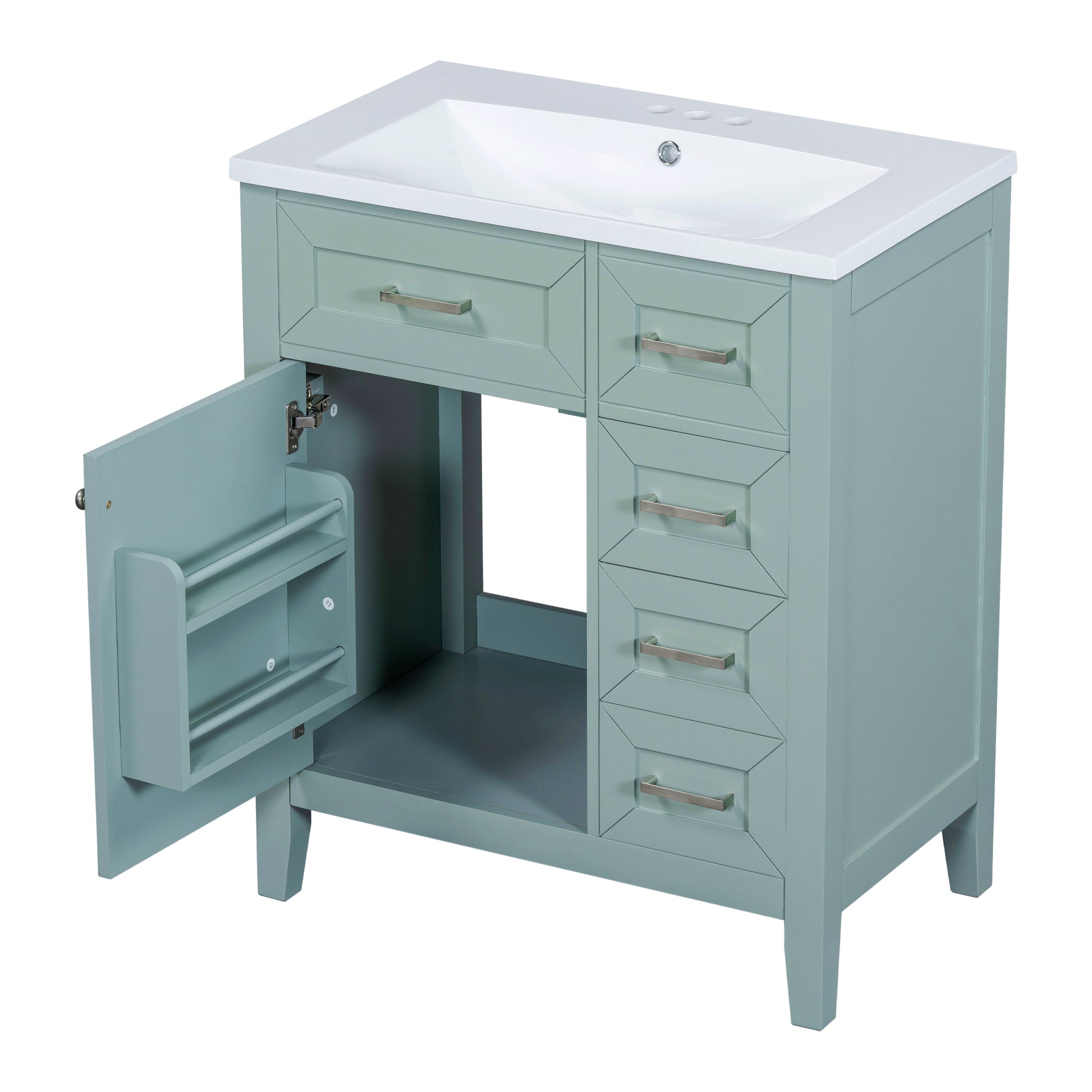 30" Bathroom Vanity With Sink Combo, Green Bathroom Cabinet With Drawers, Solid Frame And Mdf Board Old Sku:N725S999222F Green Solid Wood Mdf