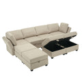 Adjustable Arms And Backs Sectional Sofa, Modern Sectional Couch U Shaped Sofa Couch With Storage Ottoman, Sofa With Convertible Chaise Beige Beige Polyester 4 Seat