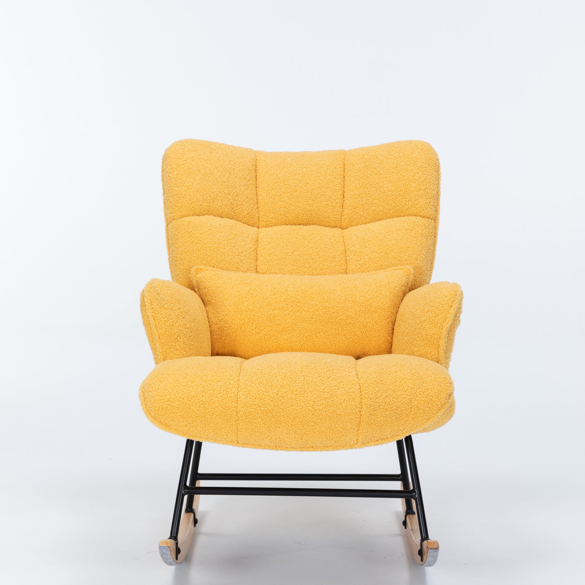 Rocking Chair Nursery, Teddy Upholstered Glider Rocker With High Backrest, Reading Chair Modern Rocking Accent Chairs Glider Recliner For Living Room, Nursery, Bedroom Yellow Velvet