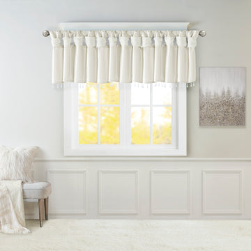 Lightweight Faux Silk Valance With Beads White 50X26" White Microfiber
