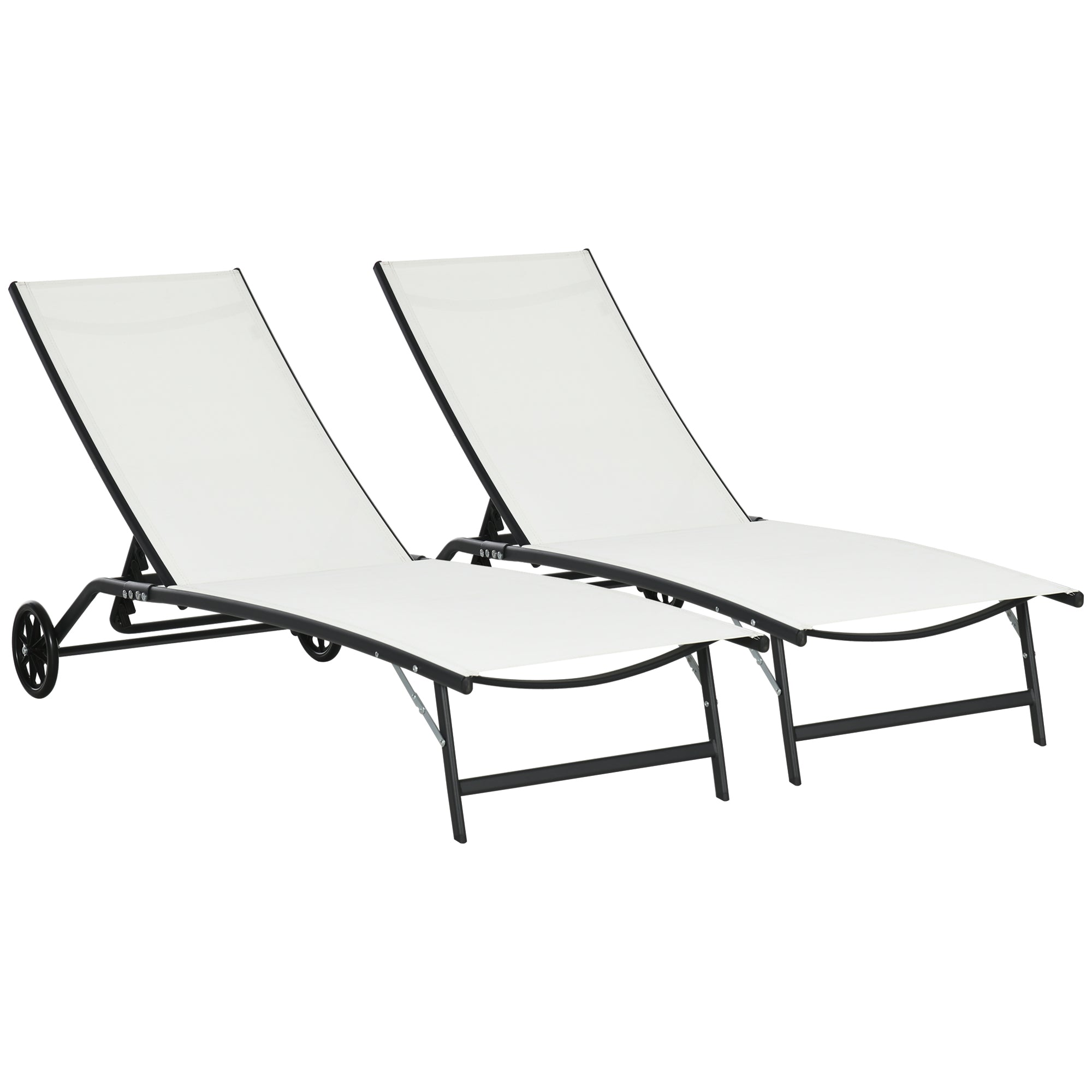 Outsunny Chaise Lounge Outdoor, 2 Piece Lounge Chair With Wheels, Tanning Chair With 5 Adjustable Positions For Patio, Beach, Yard, Pool, Cream White Cream White Fabric