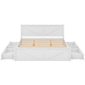 King Size Wooden Platform Bed With Four Storage Drawers And Support Legs, White King White Pine