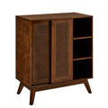 Mid Century Modern Rattan Sideboard Cabinet, Buffet Cabinet For Entryway Hallway Living Room Kitchen Dining Room Bedroom, Adjustable Shelf & Solid Wood Feet & Rattan Cabinet Doors Dark Wood Walnut