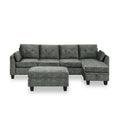 Sectional 3 Seaters Sofa ,Double Sided Multi Functional Footstool, Storage Matnon Slip Leg, Two Pillows, Velvet, Light Grey Light Grey Velvet 3 Seat