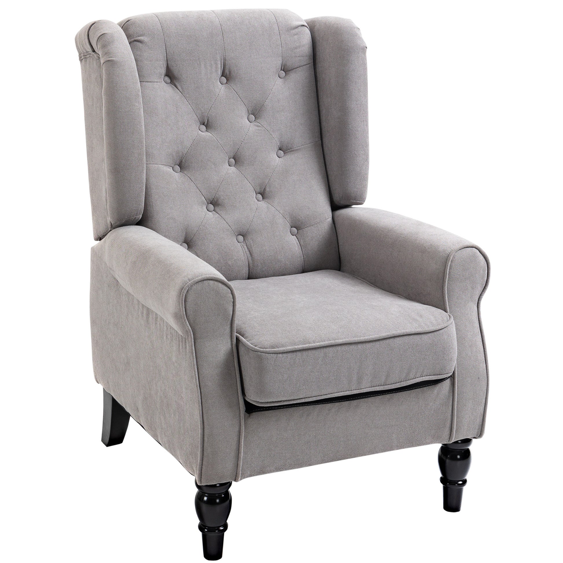 Homcom Button Tufted Accent Chair With High Wingback, Rounded Cushioned Armrests And Thick Padded Seat, Grey Grey Fabric
