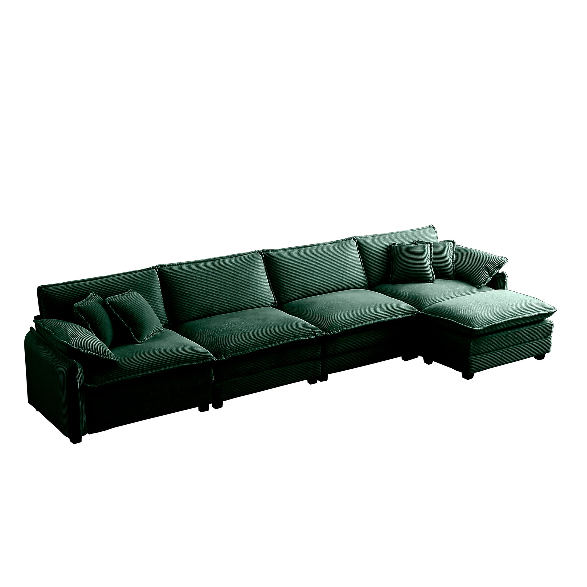 Corduroy Sofa Modern Upholstered 4 Seater With With 1 Footstool Corduroy Fabric Sofaoffice Living Room Apartment Comfort Sofa, Easy To Assemble With 2 Arm Pillows And 4 Throw Pillows Green Corduroy 4 Seat
