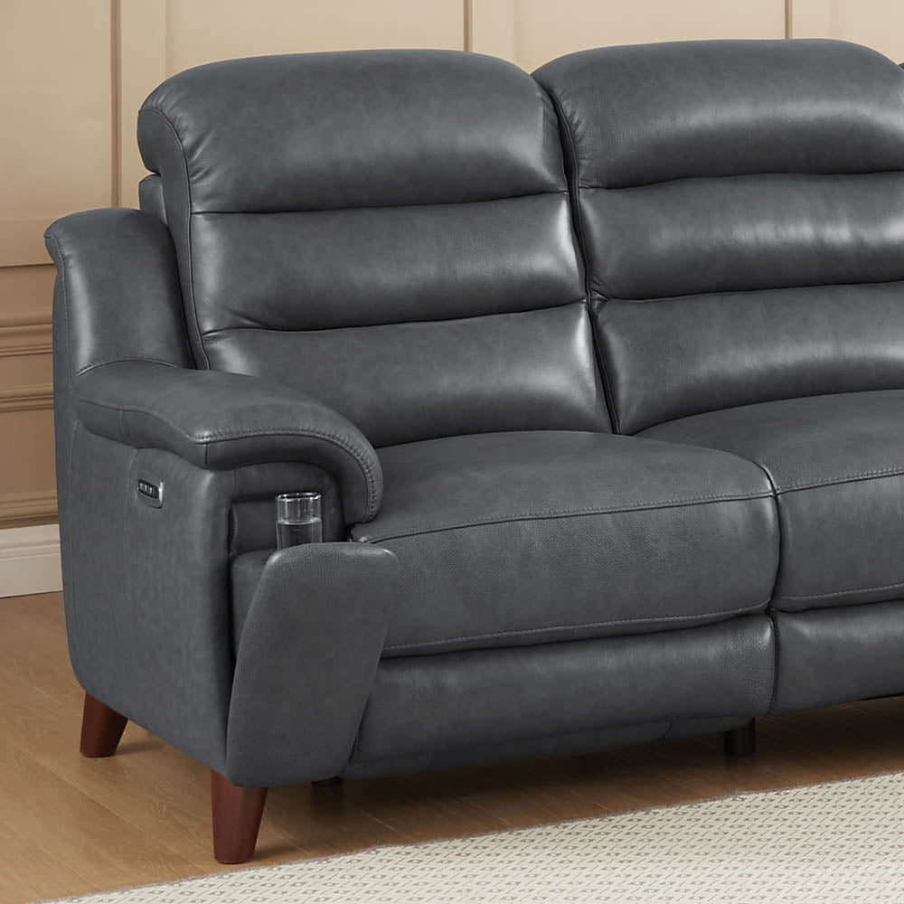 Dream Power Headrest Zero Gravity Reclining Loveseat Steel Gray Memory Foam Genuine Leather