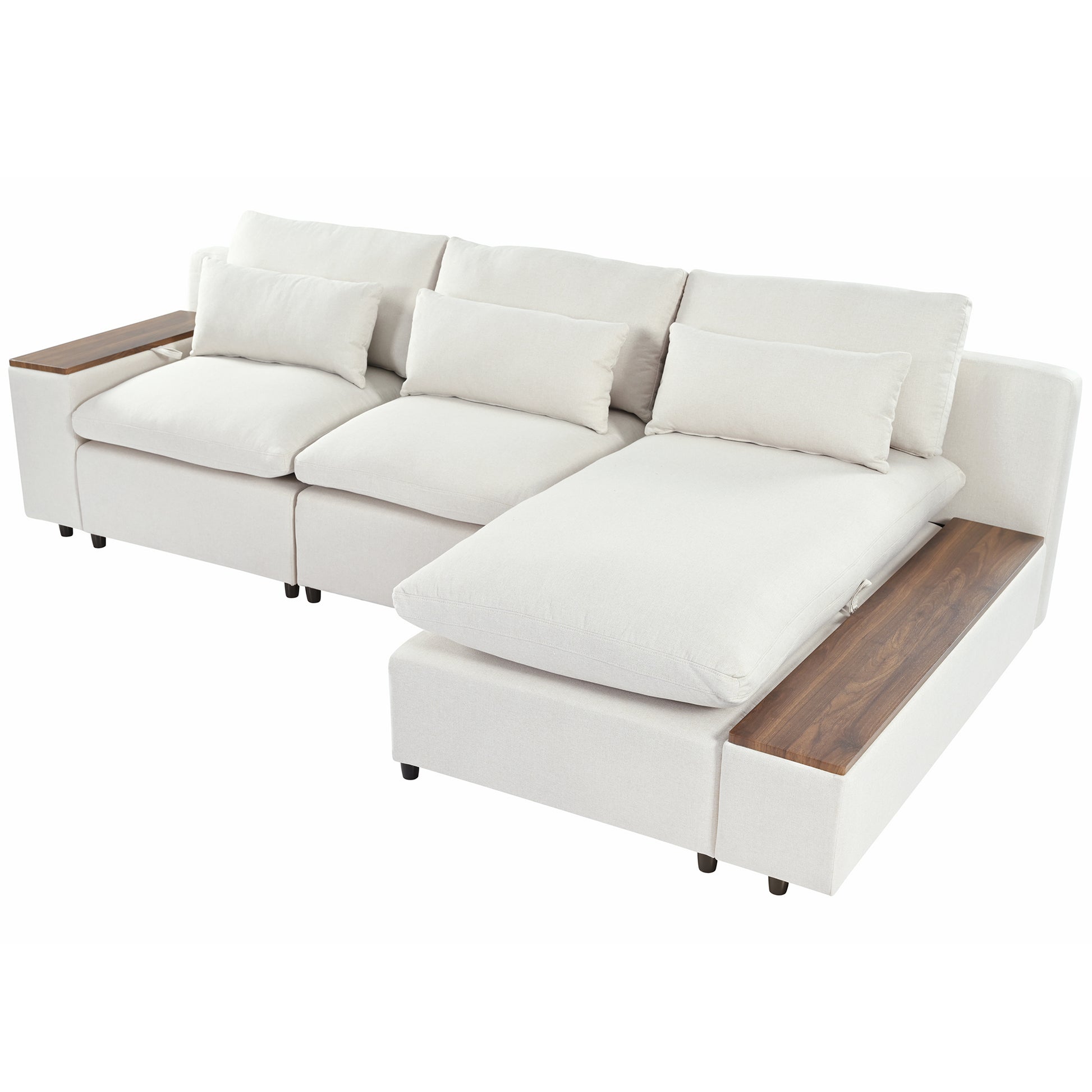 L Shaped Modular Sectional Sofa With Removable Back Cushions,3 Pillows And 2 Storage Spaces,Suitable For Living Rooms,Offices And Apartments Beige Polyester 3 Seat