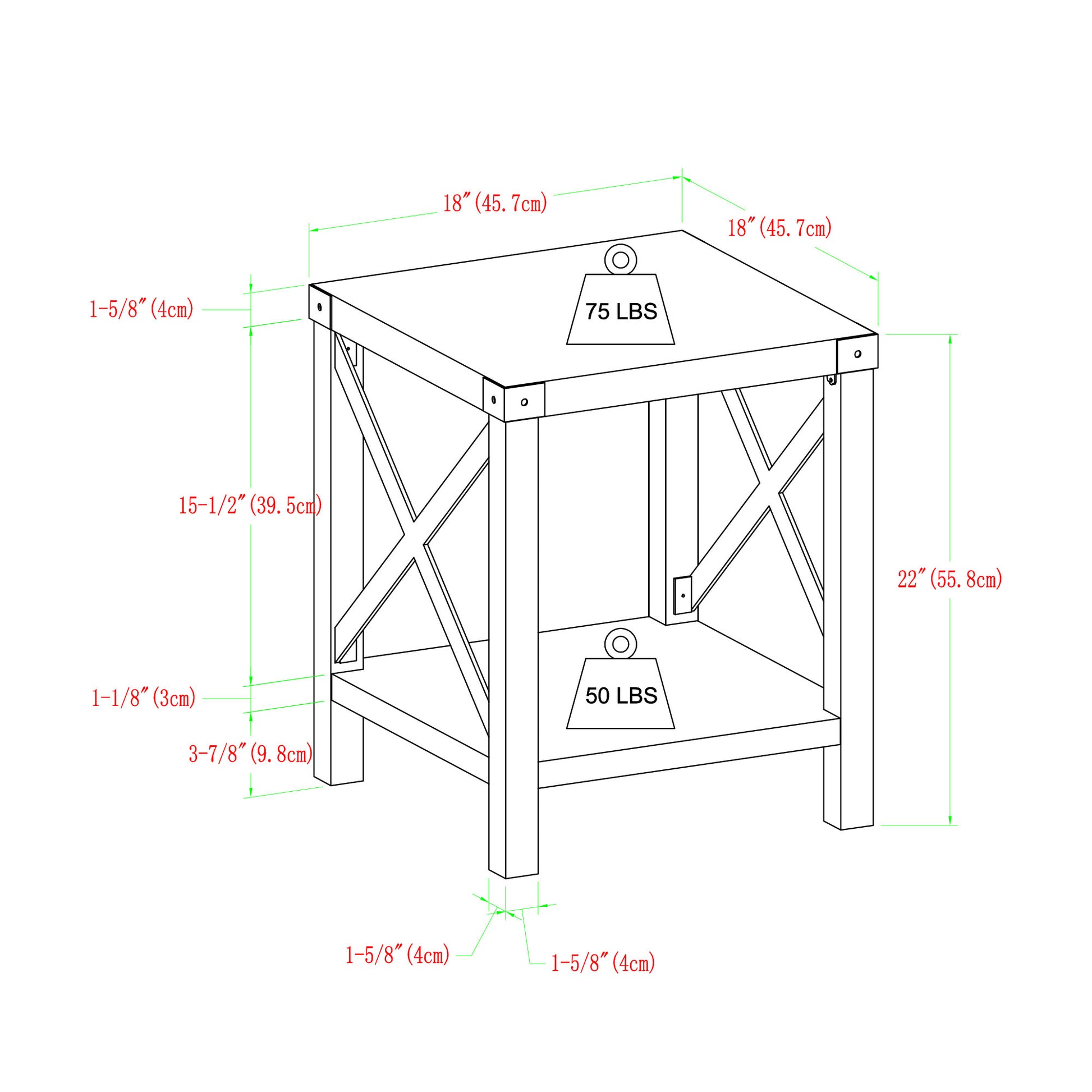 Farmhouse Metal X Accent Table With Lower Shelf Sable Grey Gray Mdf