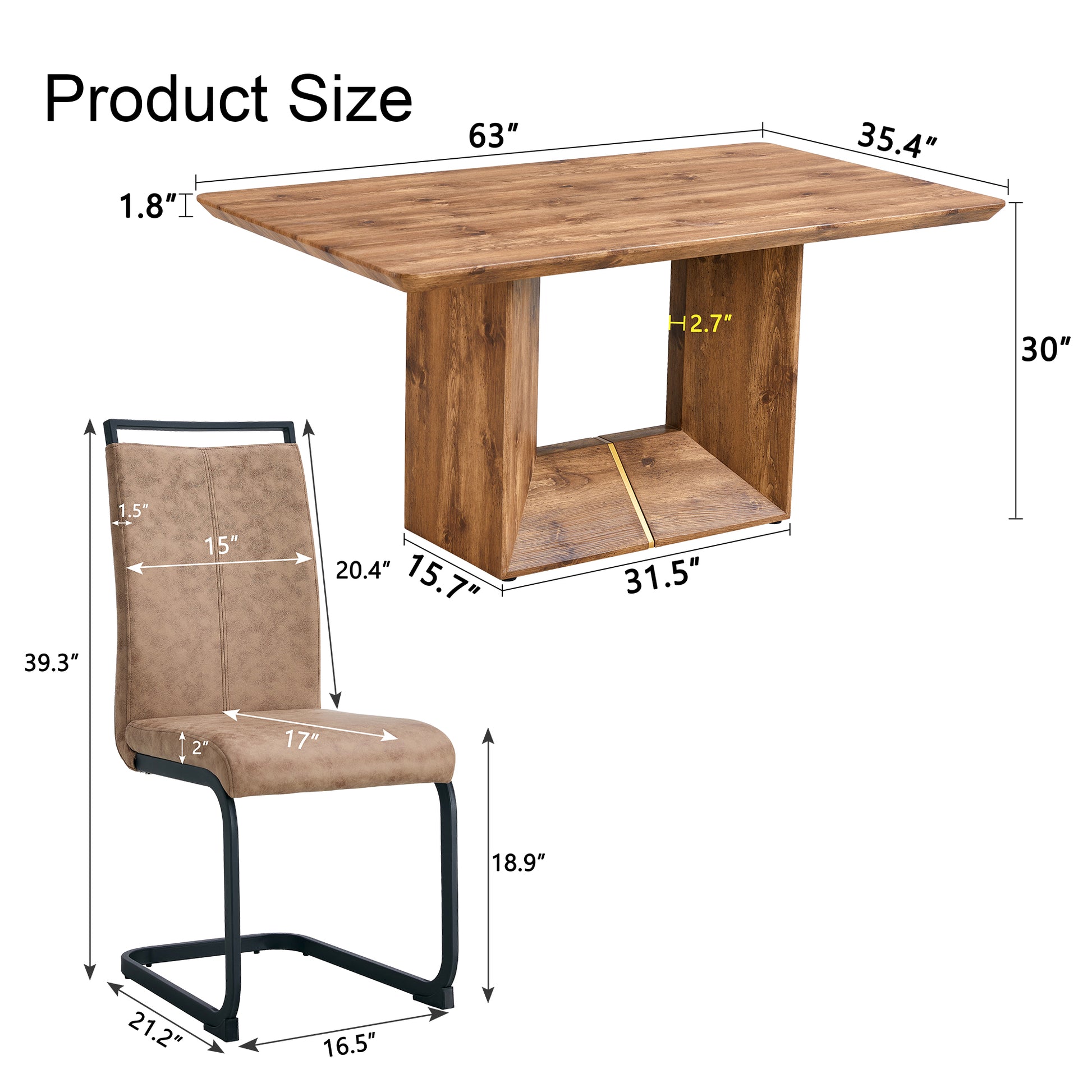 Table And Chair Set. Modern Dining Table With Mdf Top And Beautiful Mdf Legs. Comes With Brown Comfortable Chair With Pu Seat And Metal Legs. Suitable For A Wide Range Of Decorative Styles. Brown,Wood Seats 6 Mdf