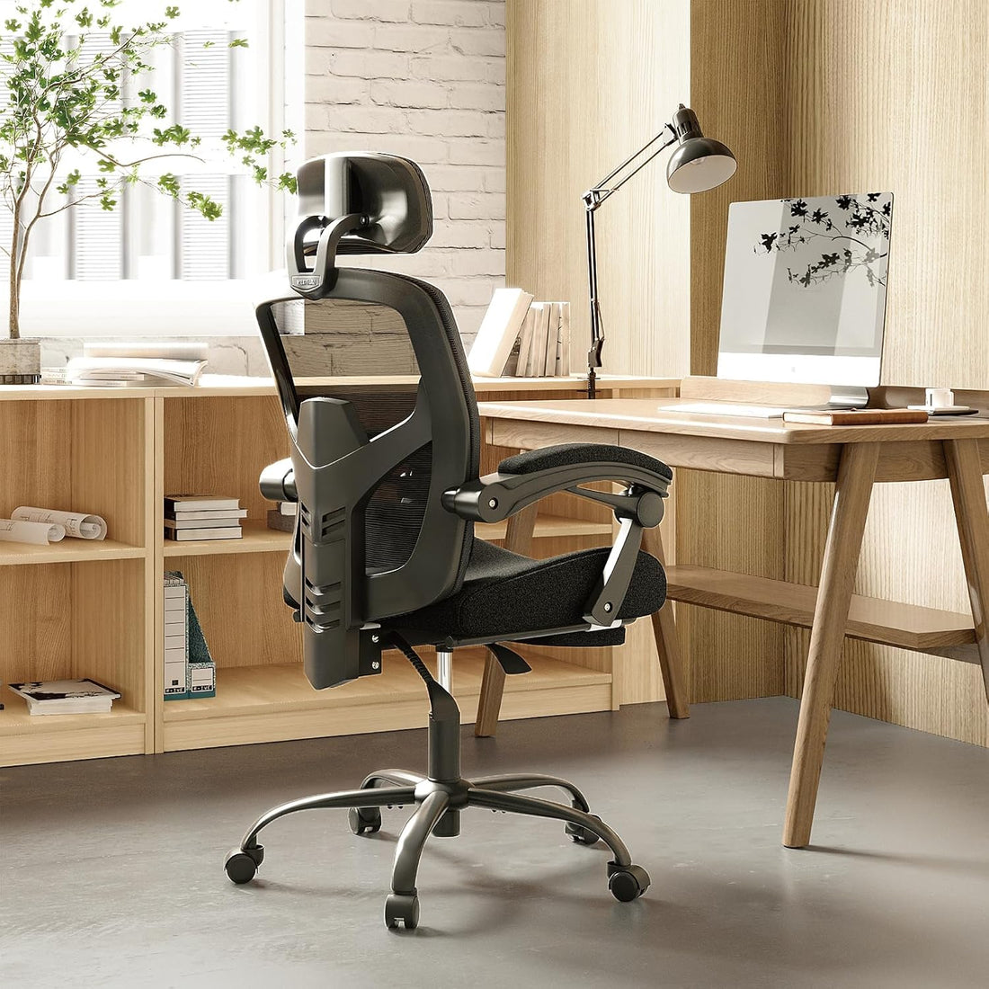 Retractable Footrest Ergonomic Swivel Office Chair With Lumbar Support Pillow And Padded Armrests, Black Black Metal