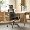 Retractable Footrest Ergonomic Swivel Office Chair With Lumbar Support Pillow And Padded Armrests, Black Black Metal