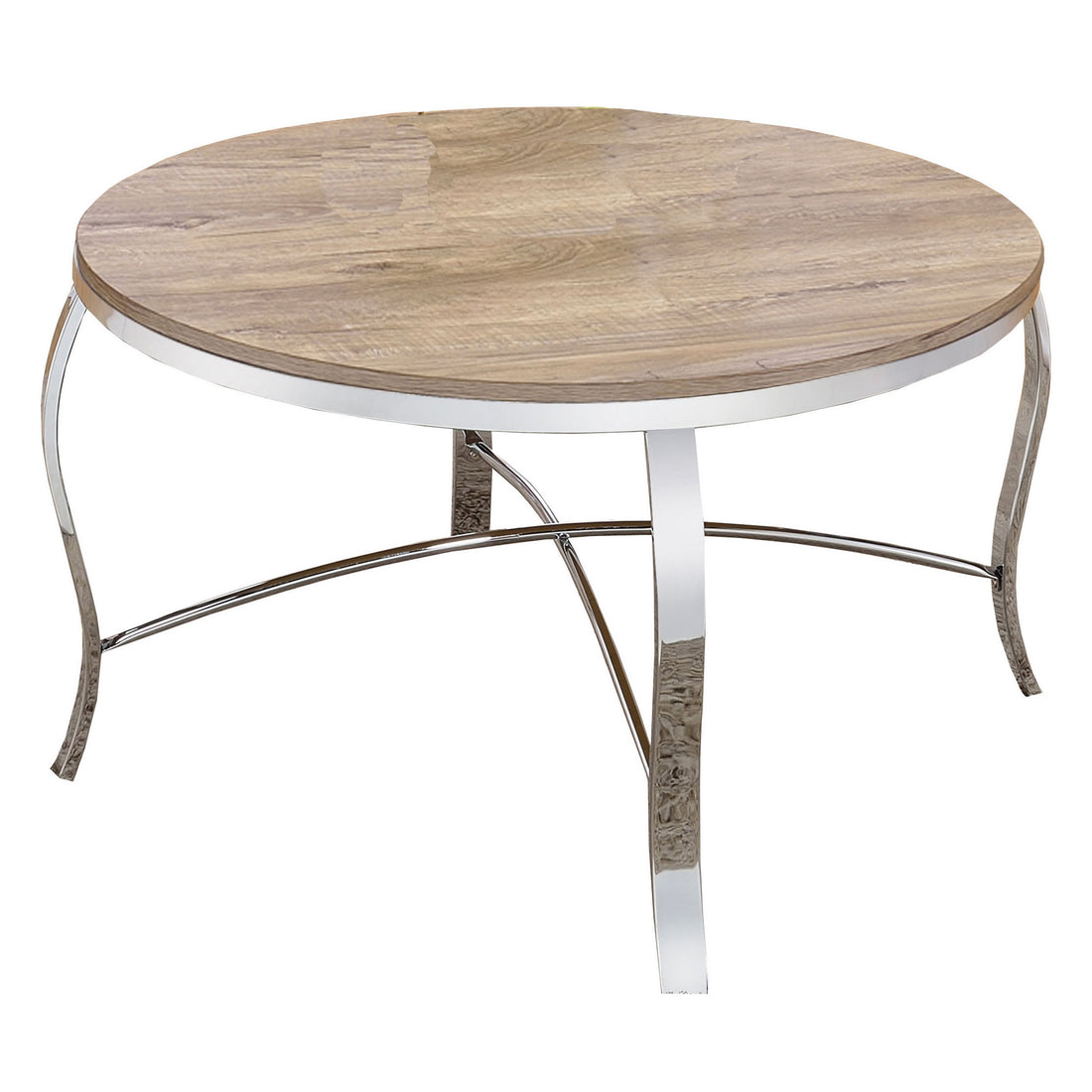 Weathered Light Oak And Chrome 3 Piece Occasional Set Oak Silver Primary Living Space Contemporary,Traditional Round Coffee & End Tables Round Wood Metal