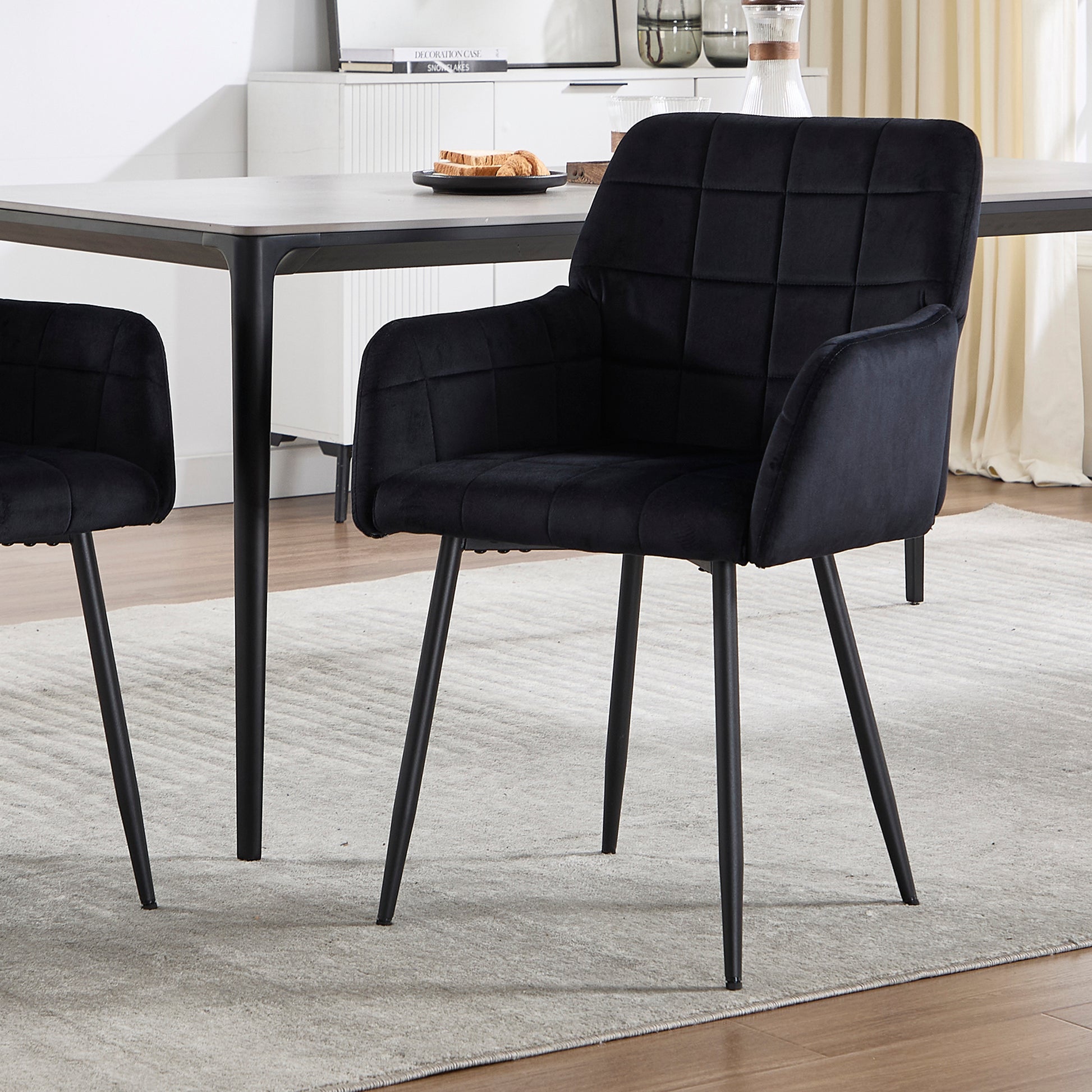 Dining Chairs Set Of 2, Upholstered Kitchen Chairs With Comfortable Seat, Velvet Dining Chairs With Armrests, Easy To Assemble And Clean, For Dining Room, Kitchen, Living Room,Black Black Velvet