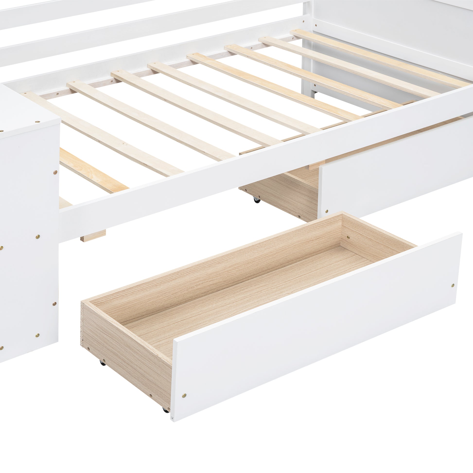 Twin Size Daybed With Shelves And Drawers, White Twin White Pine