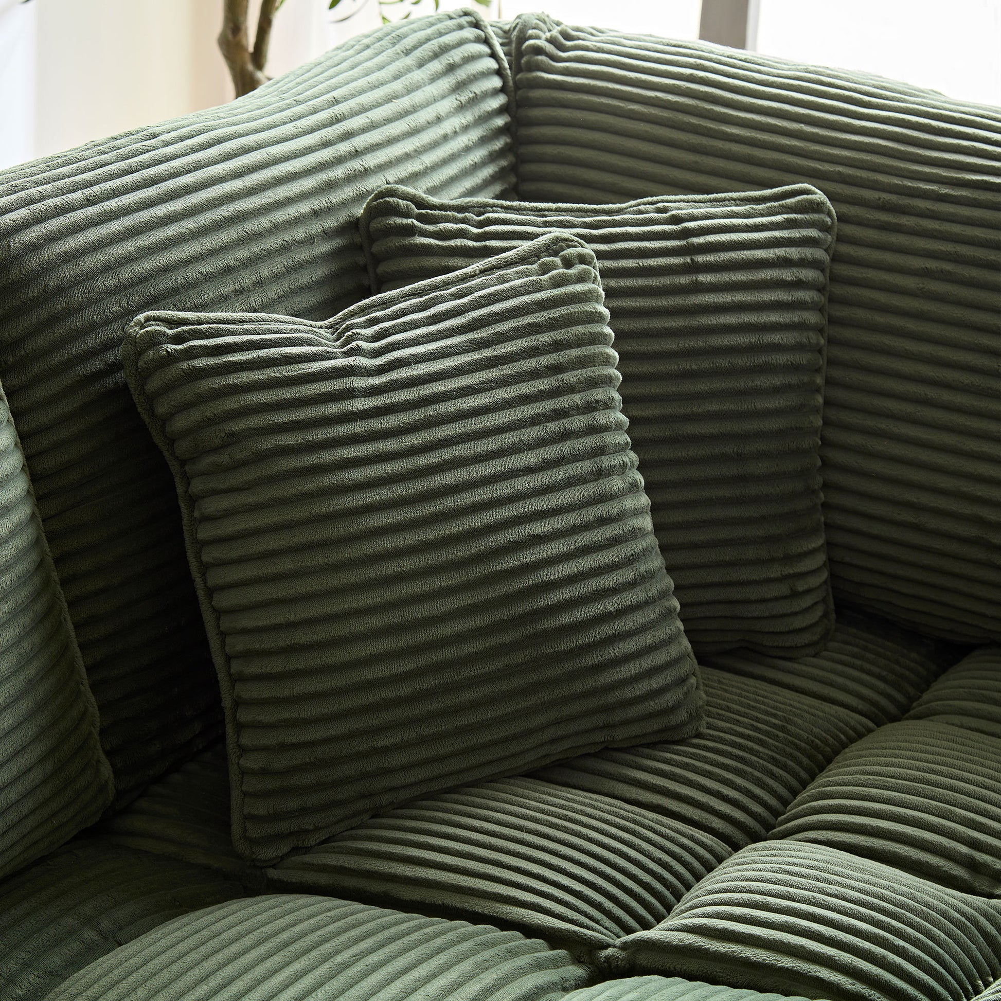 4 Seats Complimentary 2 Pillows ,Oversized Sectional Sofa,L Shaped Corner Couch With Detachable Seat & Back Cushion, Corduroy Upholstery Convertible Sleeper Sofa&Couch For Living Room Green Fabric 4 Seat