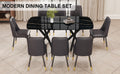 1 Table And 8 Chairs Set.A Rectangular Dining Table With A Imitation Marble Black Table Top And Black Metal Legs.Paired With 8 Chairs With Pu Leather Seat Cushion And Black Metal Legs.F 1538,C 007 Black Glass Metal