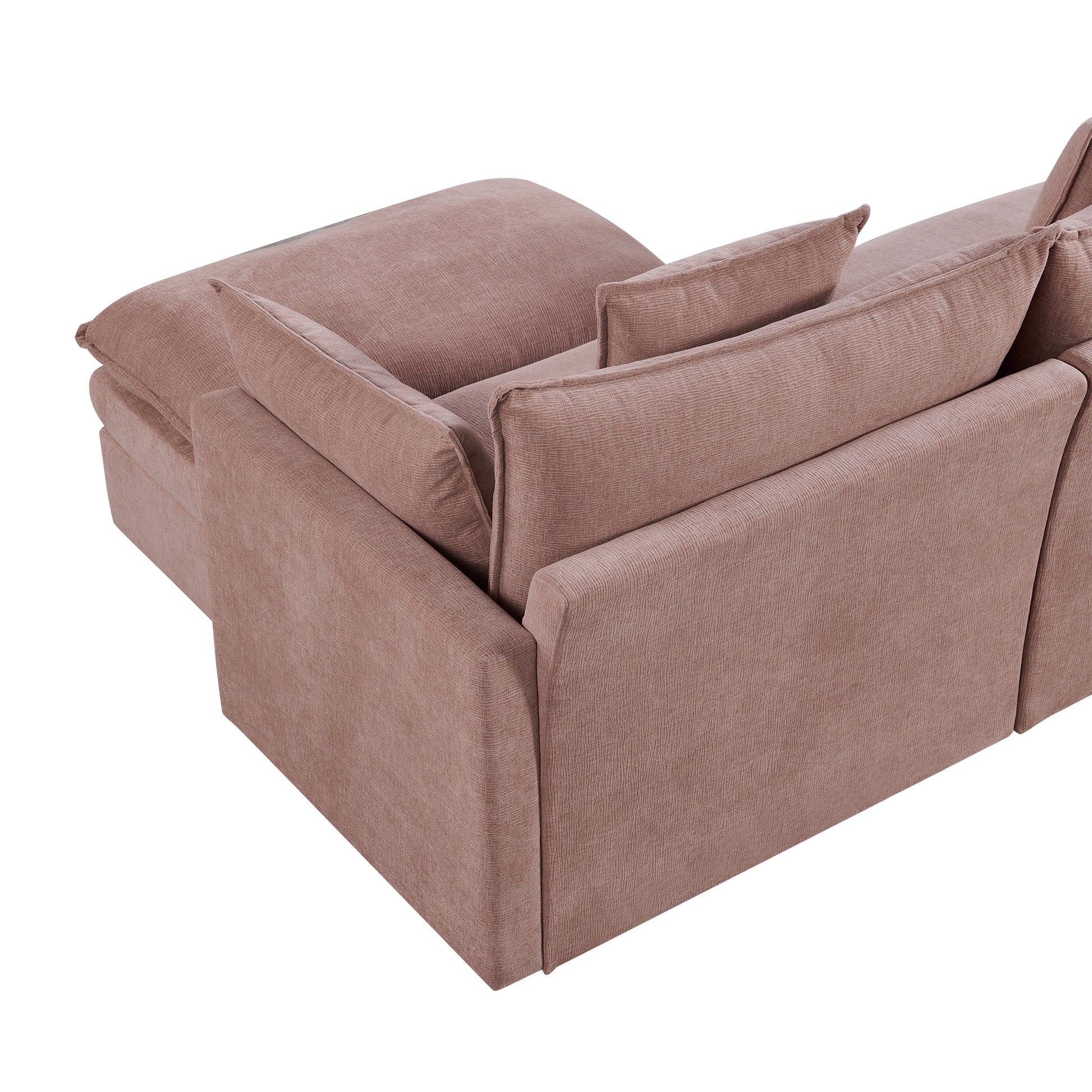 108.66"Modern Chenille L Shaped Sectional Sofa With Convertible Chaise, Comfy Cloud Couch Deep Sectional Sofa With Ottomans For Living Room Pink Wood Foam Chenille 3 Seat