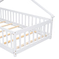 Twin House Shaped Bedside Floor Bed With Guardrails, Slats, With Door,White Twin White American Design Pine
