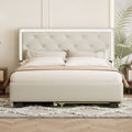 Queen Size Velvet Storage Platform Bed, With 2 Big Drawers, Twin Xl Size Trundle And Led Light, Beige Beige Velvet