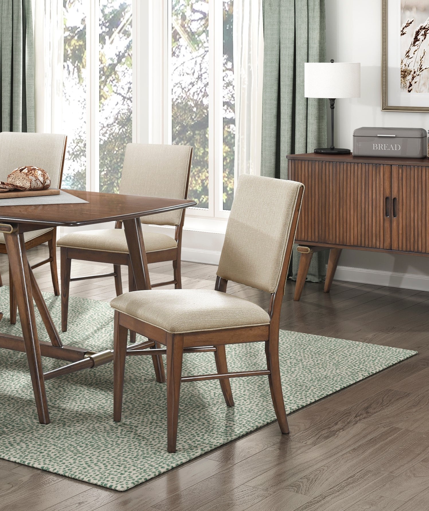 Modern Design 6Pc Dining Set Table Bench And 4X Side Chairs Fabric Upholstered Seat Brown Finish Wooden Dining Kitchen Furniture Brown Mix Seats 6 Dining Room Bench Seating Modern Dining Table With Chair And Bench Wood