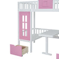 Twin Over Twin Bunk Bed With Changeable Table, Bunk Bed Turn Into Upper Bed And Down Desk Pink Twin Pink Solid Wood
