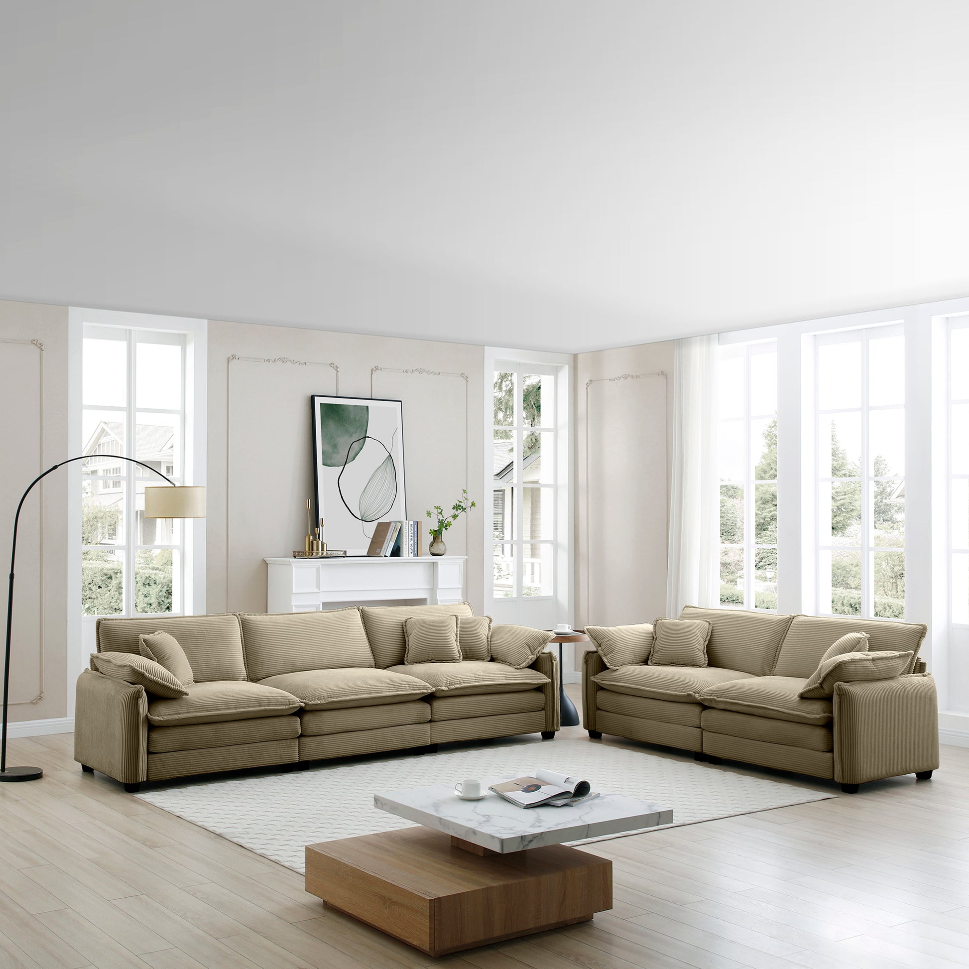Family Sofa Set Deep Seat Sofa, Warm Sofa For Home Cinema And Living Room, One 2 Seater Sofa And One 3 Seater Sofa,Tan Corduroy Tan Corduroy 5 Seat