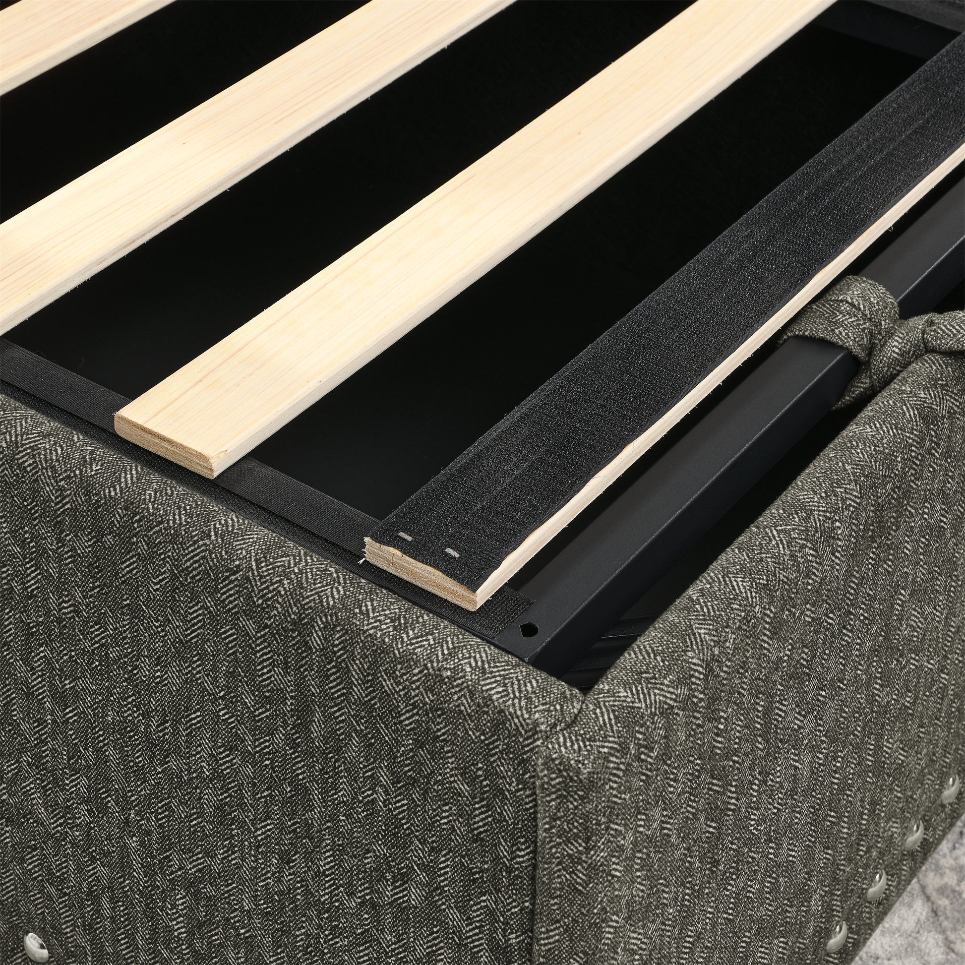 Sectional Sleeper Sofa With Storage Chaise For Living Room, Grey Linen Couch Antique Gray Wood Fabric 3 Seat