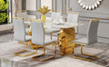 Table And Chair Set, Rock Plate Table Top, Gold Metal Table Legs, Stable And Beautiful, Suitable For Most Home Styles. Modern Simple Dining Table, Comfortable Seating. Grey Gold Seats 6 Sintered Stone