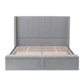 Queen Size Platform Bed With Headboard, Upholstered Platform Bed With Storage, Grey Box Spring Not Required Queen Grey Wood Bedroom Storage Included Foam Polyester Fabric,Plywood,Steel,Upholstered