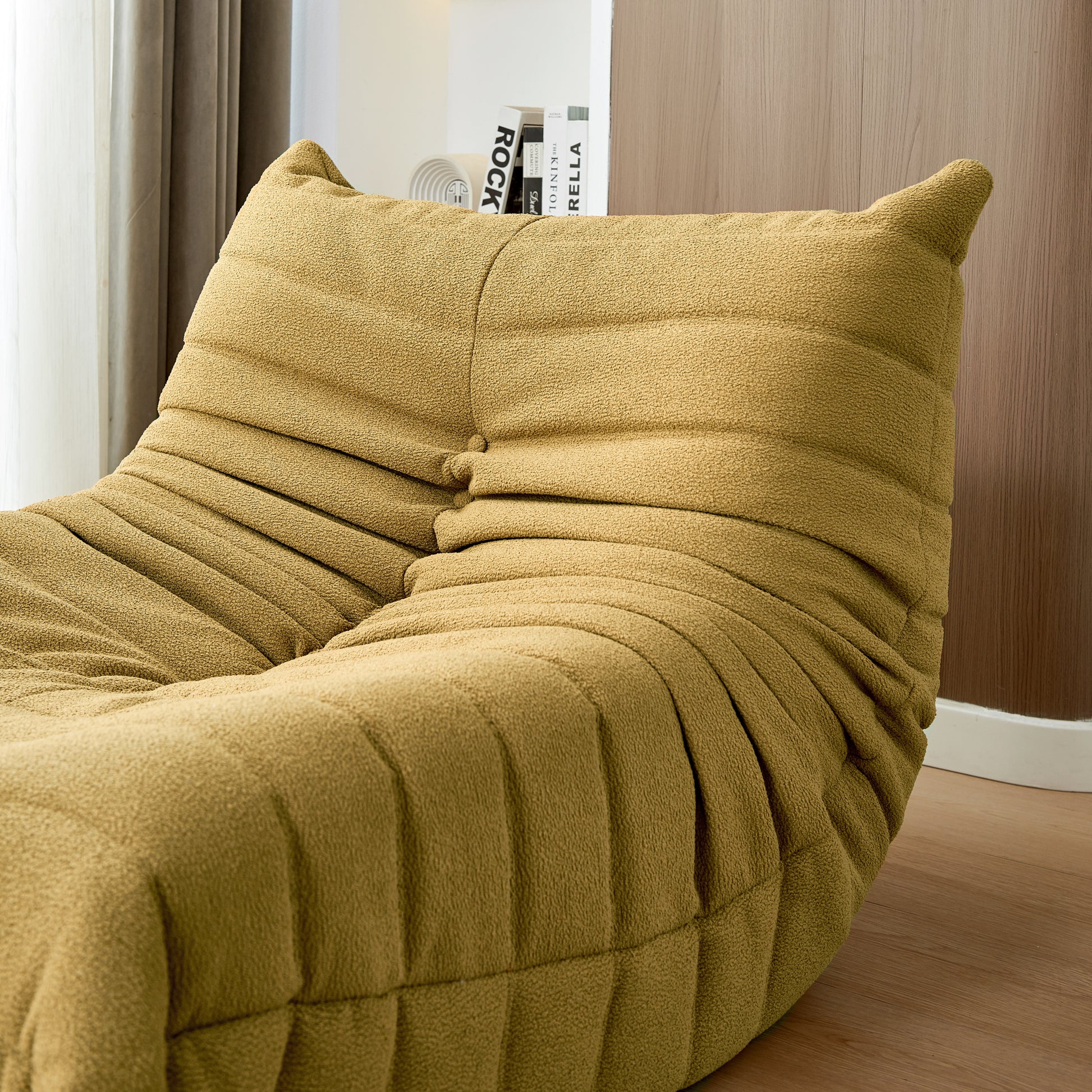 Teddy Fabric Fireside Chair, Lazy Floor Sofa Couches,Modern Armless Floor Lounge Chair, Comfy Accent Bean Bag Couch, Single Corner Chair Sofa For Living Room Bedroom Salon Office, 1Seat Yellow Foam Teddy 1 Seat