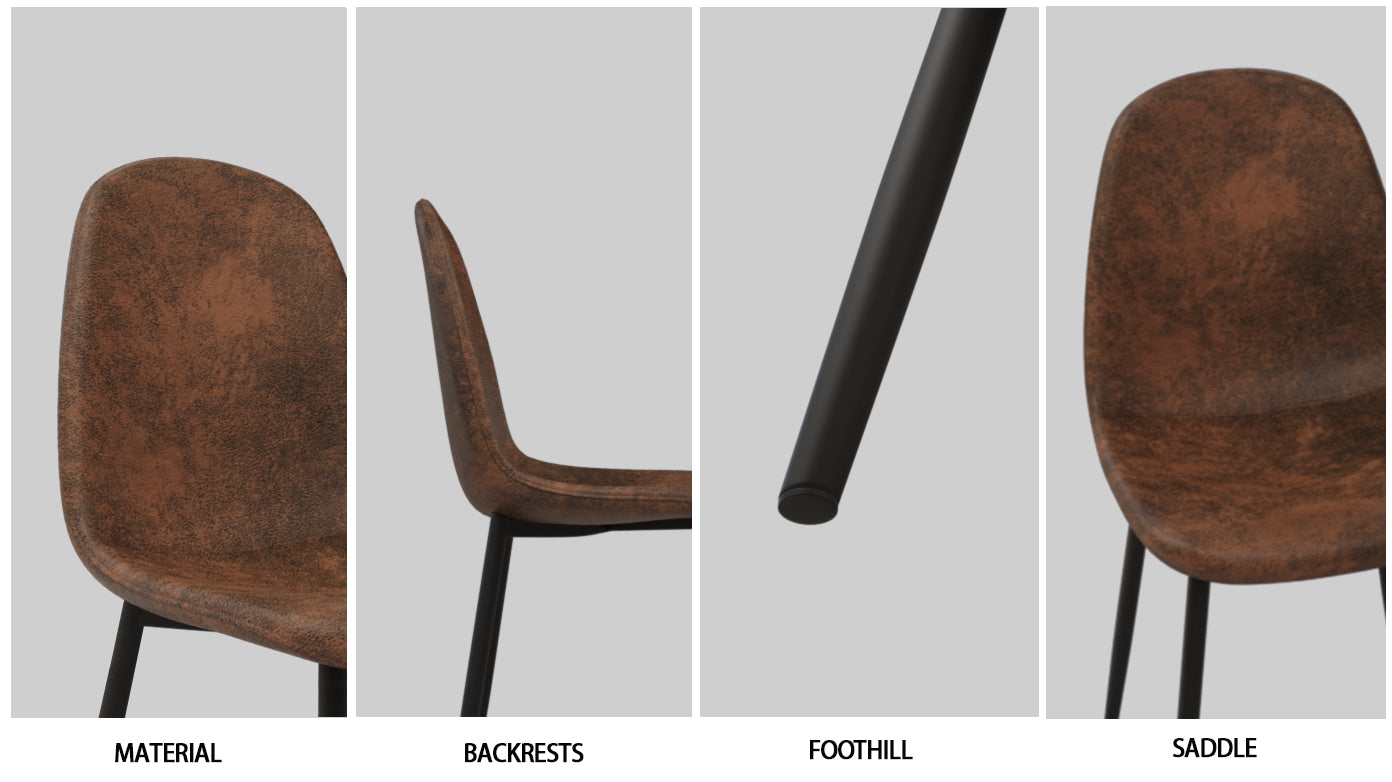 Scalable Mdf Modern Dining Table And Chair Set, Suitable For 2 6 People, White Dining Table And Modern Brown Round Dining Chair 4 Piece Set, Medieval Dining Table Set, Metal Base And Suede Chair Brown White Mdf