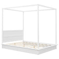 Queen Size Wood Led Canopy Bed ,Canopy Platform Bed With Support Slats, No Box Spring Needed, White Queen White Plywood