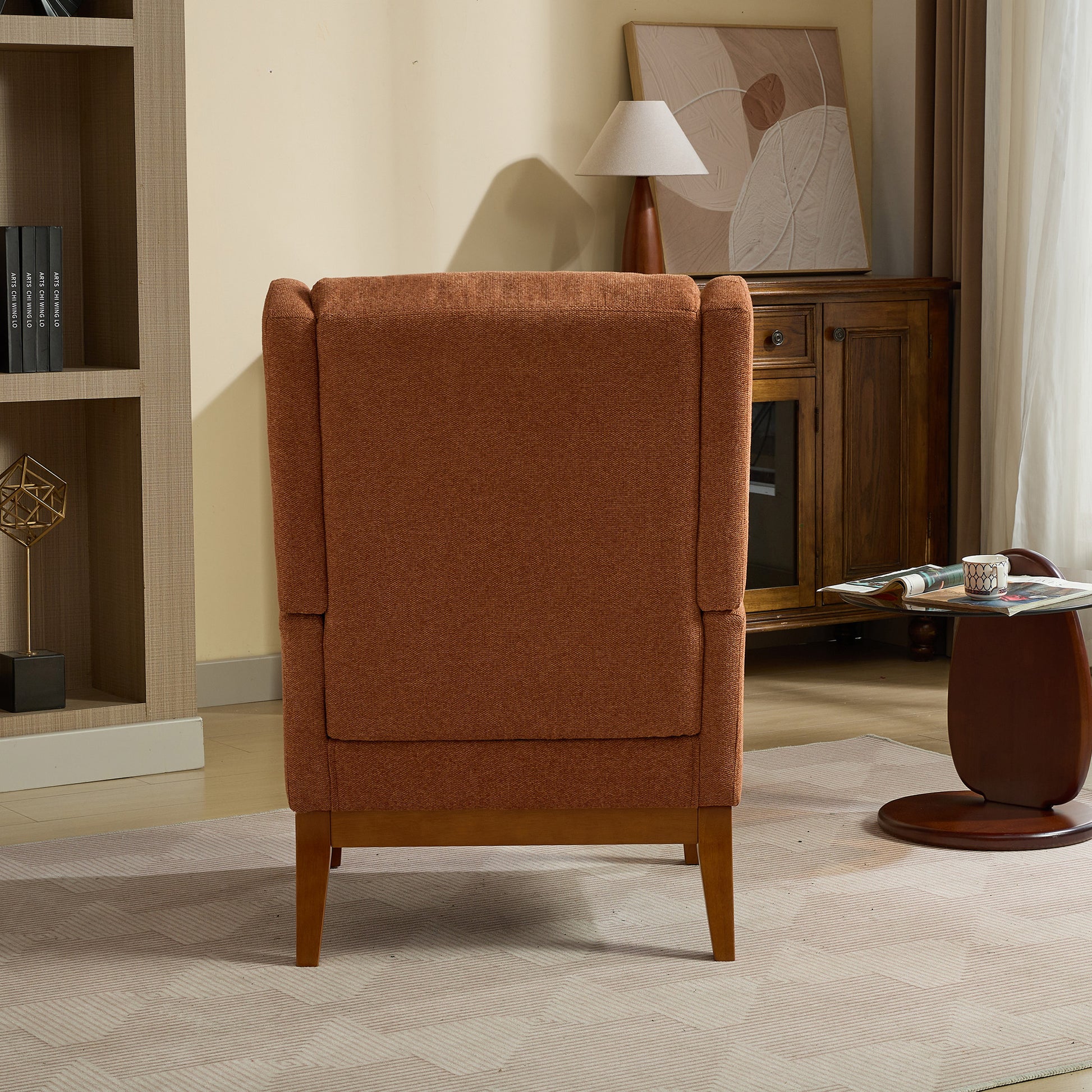 26.18" Wide Modern Accent Chair,Polyester Blend High Back Reading Chair ,Upholstered Armchair Club Chair,Single Sofa With Wood Legs For Living Room,Bedroom,Reading Room,Office,Orange Orange Foam