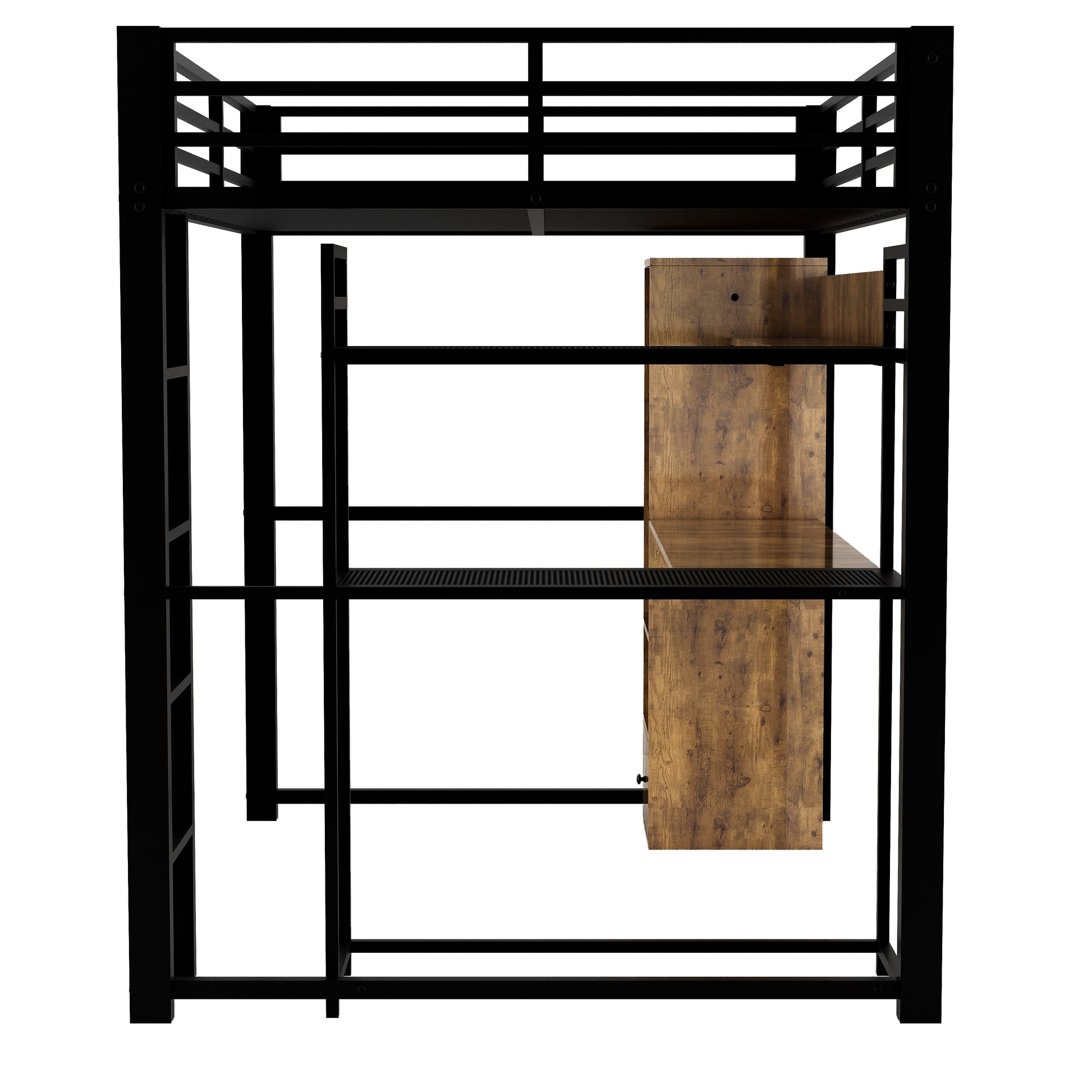 Full Size Metal Loft Bed With Built In Wardrobe, Drawer, Desk And Shelves, Black Expected Arrival Time: 9.7 Box Spring Not Required Full Black Metal Wood Metal