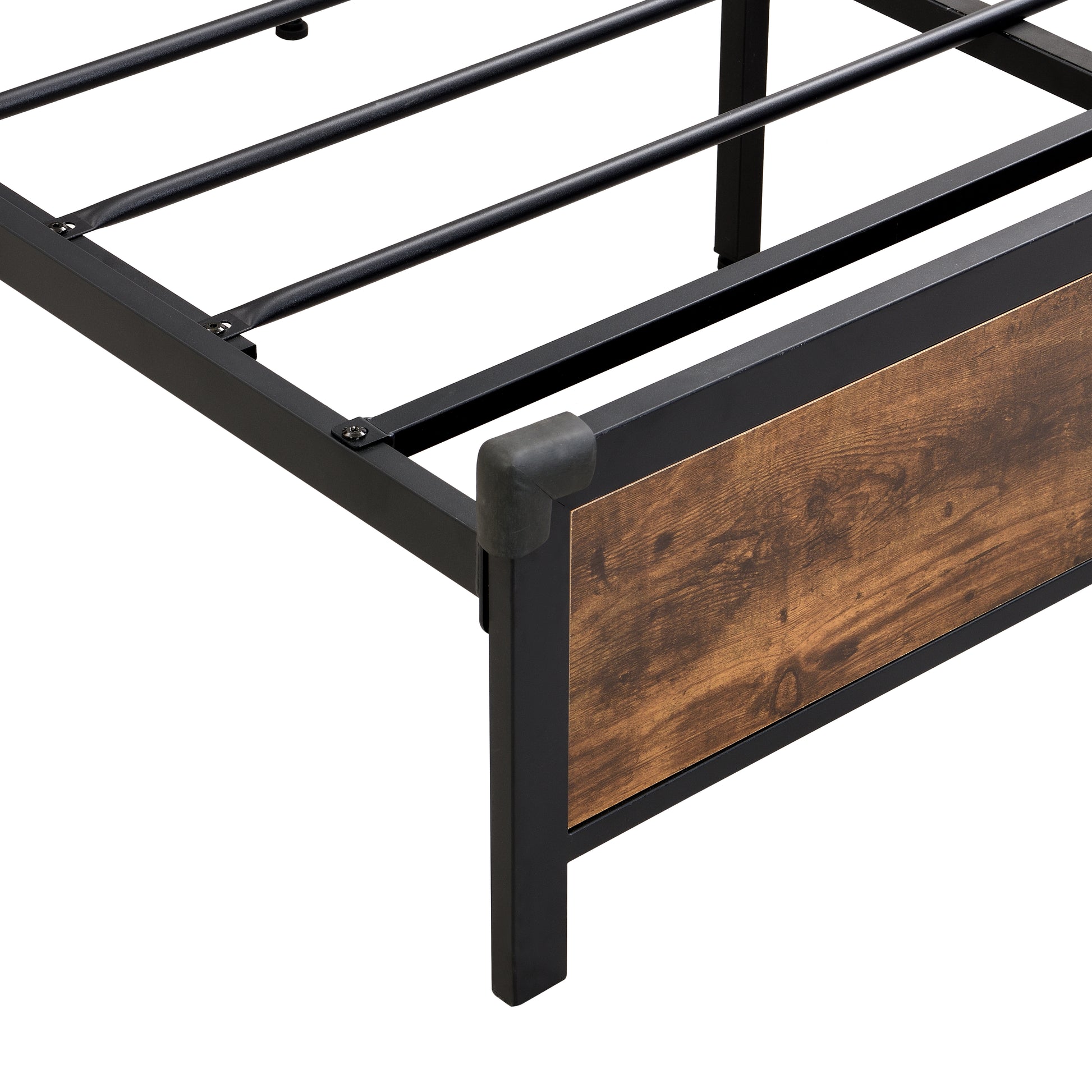 Industrial King Bed Frame With Led Lights And 2 Usb Ports, Bed Frame King Size With Storage, Noise Free, No Box Spring Needed, Rustic Brown Box Spring Not Required King Antique Brown Metal Brown Bedroom Industrial Metal & Wood